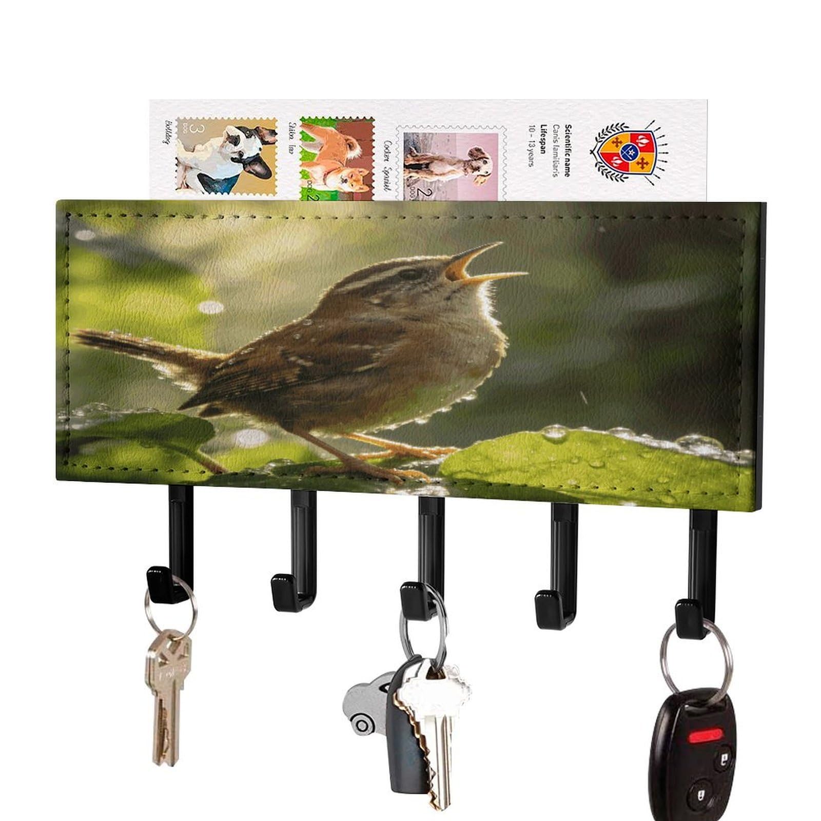 Vstadank Black-Style Birdsong Key Holder Wall Mount Pu Key Rack Decorative Key And Mail Holder Wall Key Organizer With 5 Key Hooks Key Hanger For Entryway Kitchen Living Room Office Doorway Decor Black