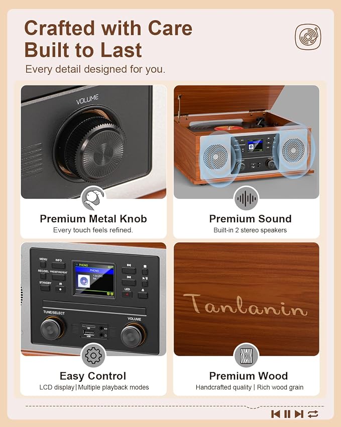 Tocadiscos Bluetooth 10 en 1 con CD, USB y altavoces miniatura 6