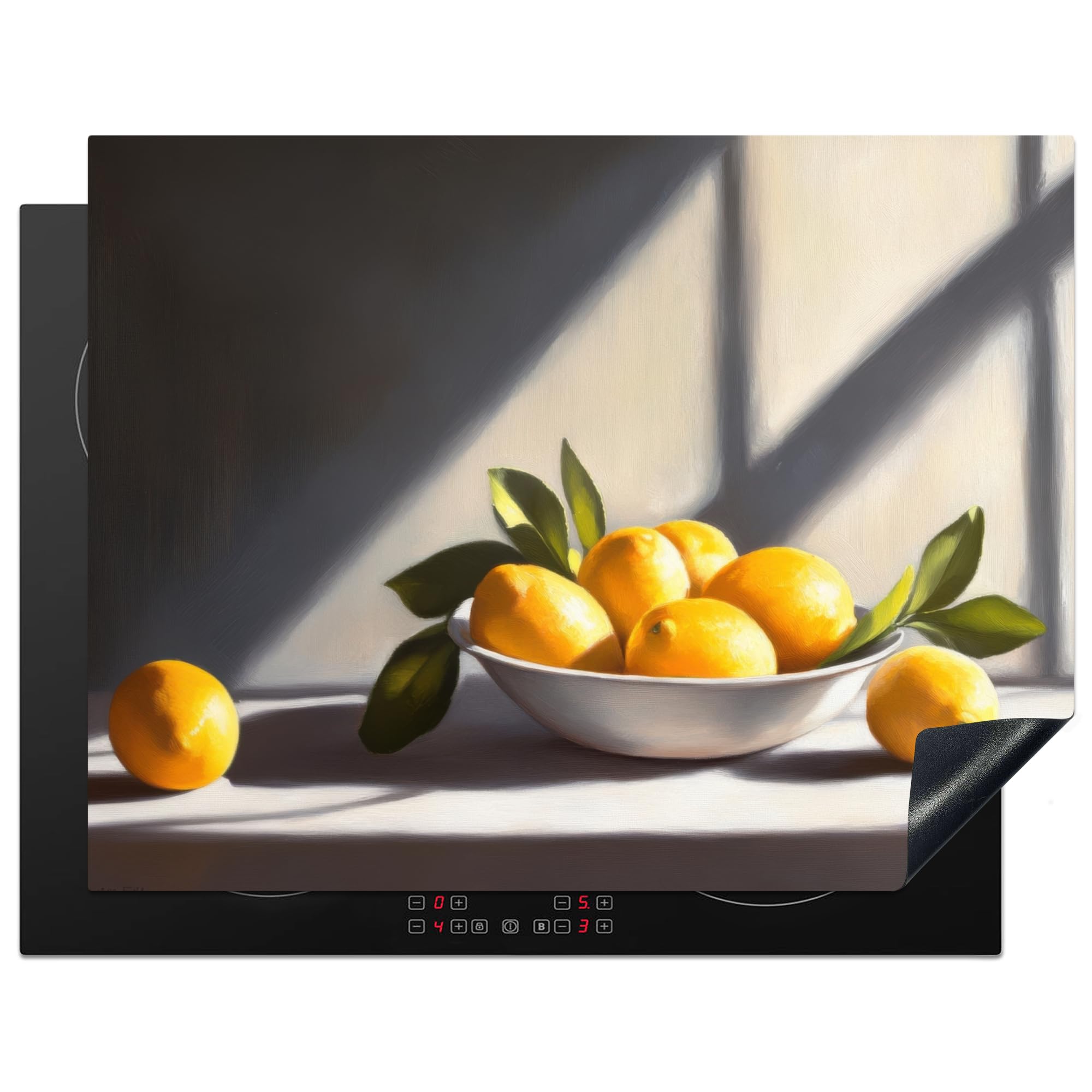 KitchenYeah© Induction Hob Protector Mat 23.2"x30.3" / 77x59 cm Stove Cap Top Cover Kitchen Cooker Covers for Electric Hobs Vinyl Lemons - Still Life - Yellow