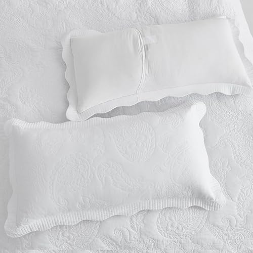 Miniatura 7 de Colcha extragrande King de algodón de 128 x 120 pulgadas, extra ancha, diseño reversible de cachemira, funda de cama ligera, juego de 5 piezas,