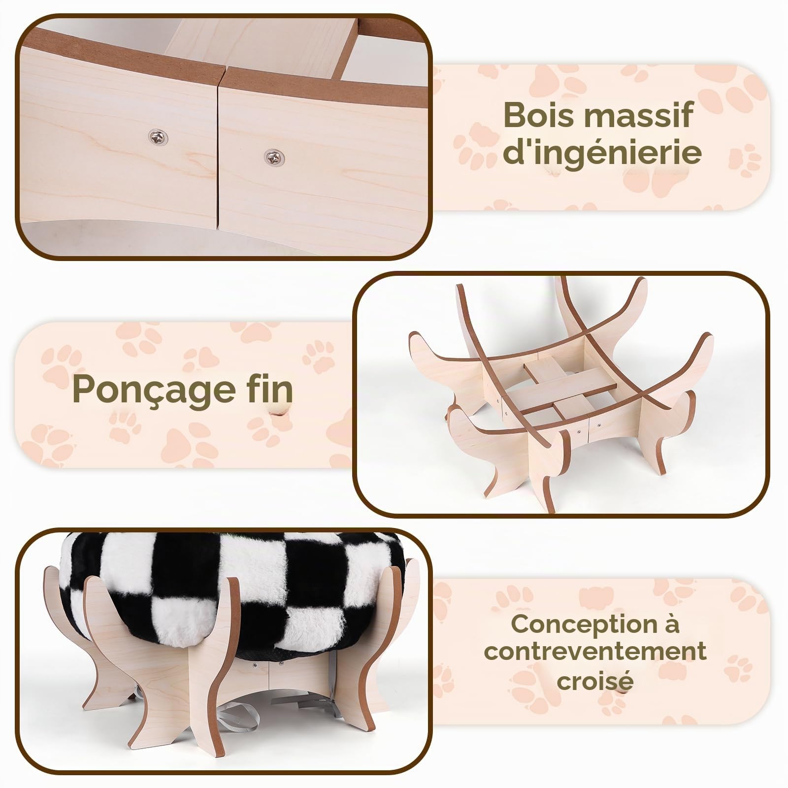 Lit surélevé pour chat d'intérieur, canapé lit pour animaux de compagnie avec coussin moelleux amovible, support en bois, canapé surélevé pour chat 45,7 x 45,7 cm, canapé surélevé pour chaton