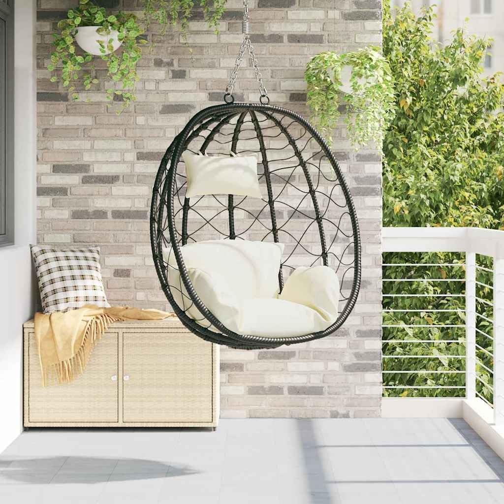 Silla colgante de huevo blanco crema 91,5 x 54,5 x 107 cm de polirratán silla colgante para salón, balcón, columpio exterior o interior, sillón para adultos