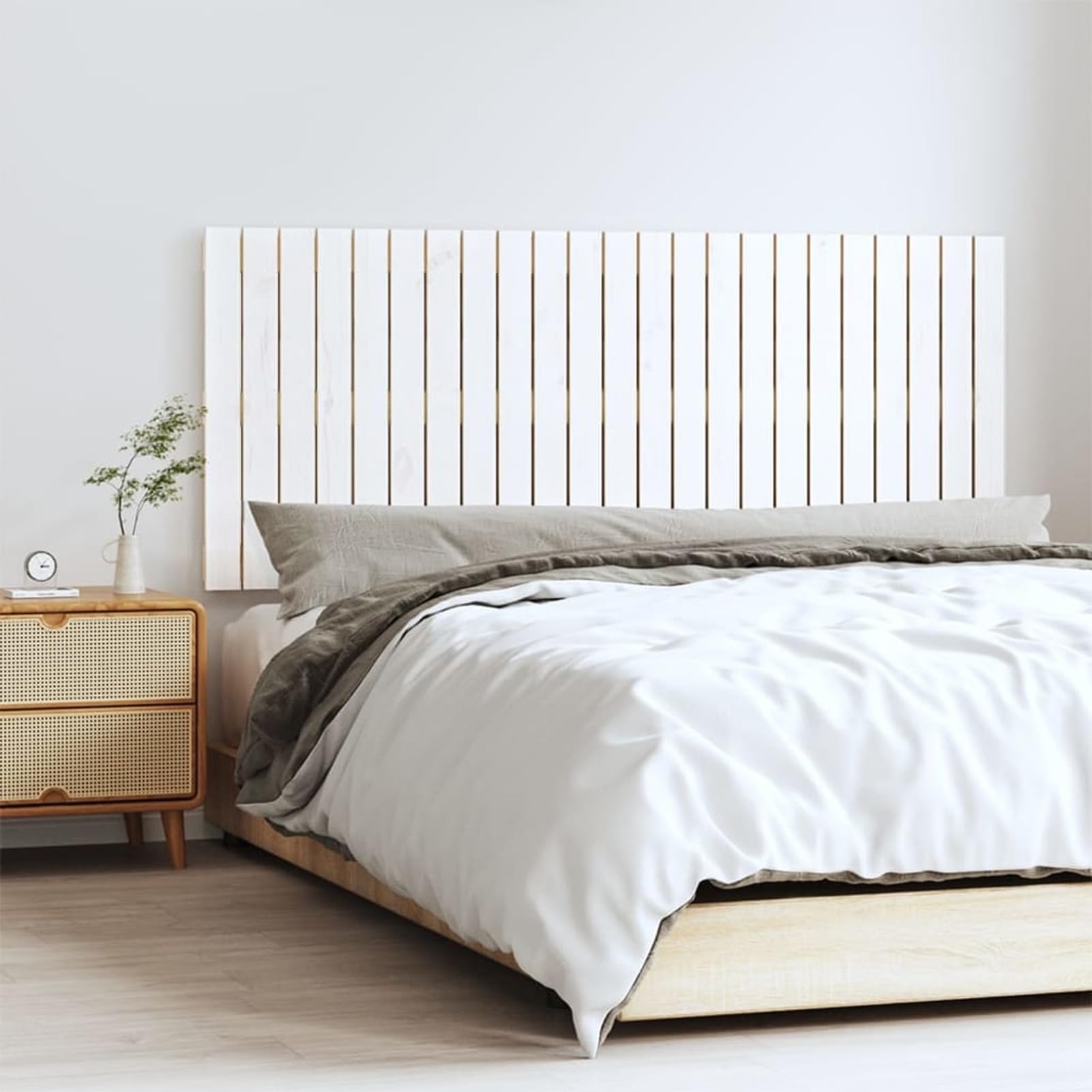 ZEYUAN Cabecero de Cama de Pared, Cabezal Cama, Decorativos Cabeceros De Cama, Cabecero Juveniles, Cubrecabecero, Madera Maciza Pino Blanco 147x3x60 cm