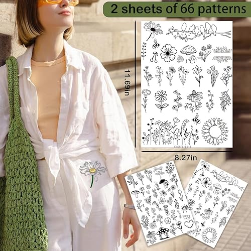 Miniatura 2 de 55 estabilizadores solubles en agua para bordado y puntada, transferencia de patrones de bordado floral con estampado foral, hojas, flores, pájaros,