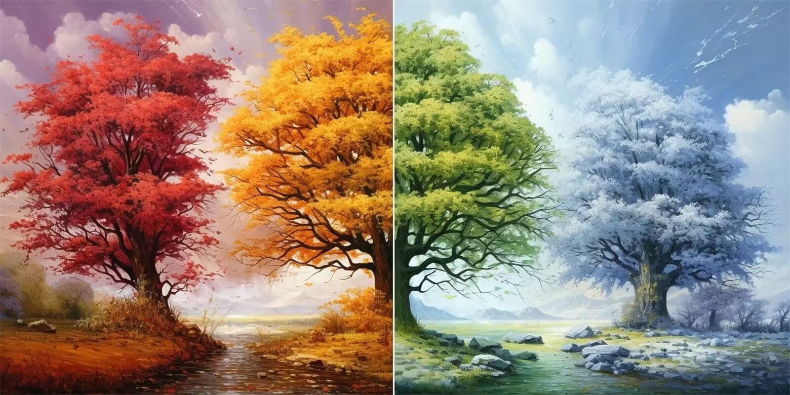 Diamond Painting Grand Format 100x200 cm : Broderie Diamant Arbre d'Hiver pour Adulte et Enfant