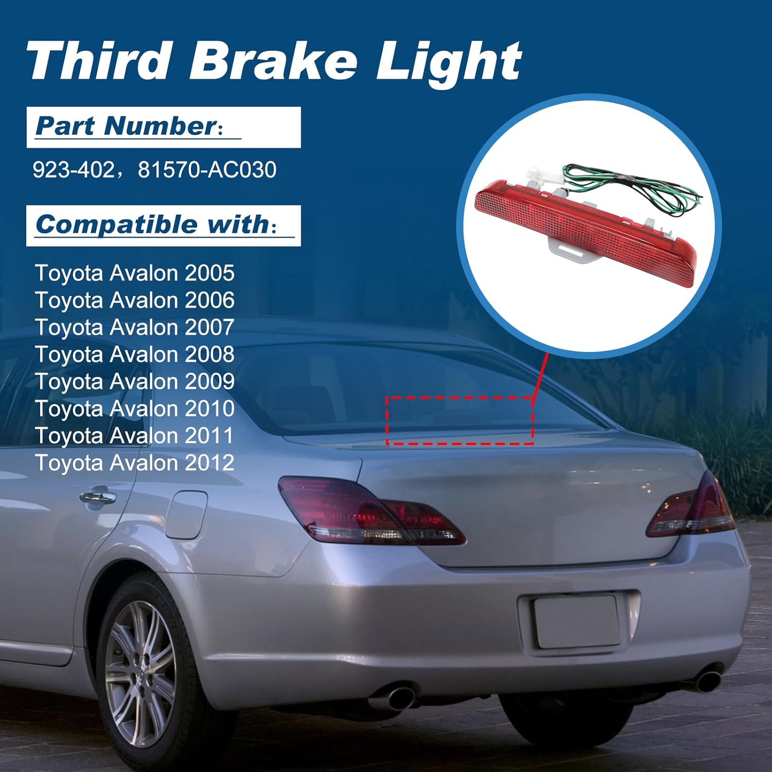 Center High Mount Third Brake Light Stop Lamp New Compatible with Toyota Avalon 2005-2012 923-402 81570-AC030