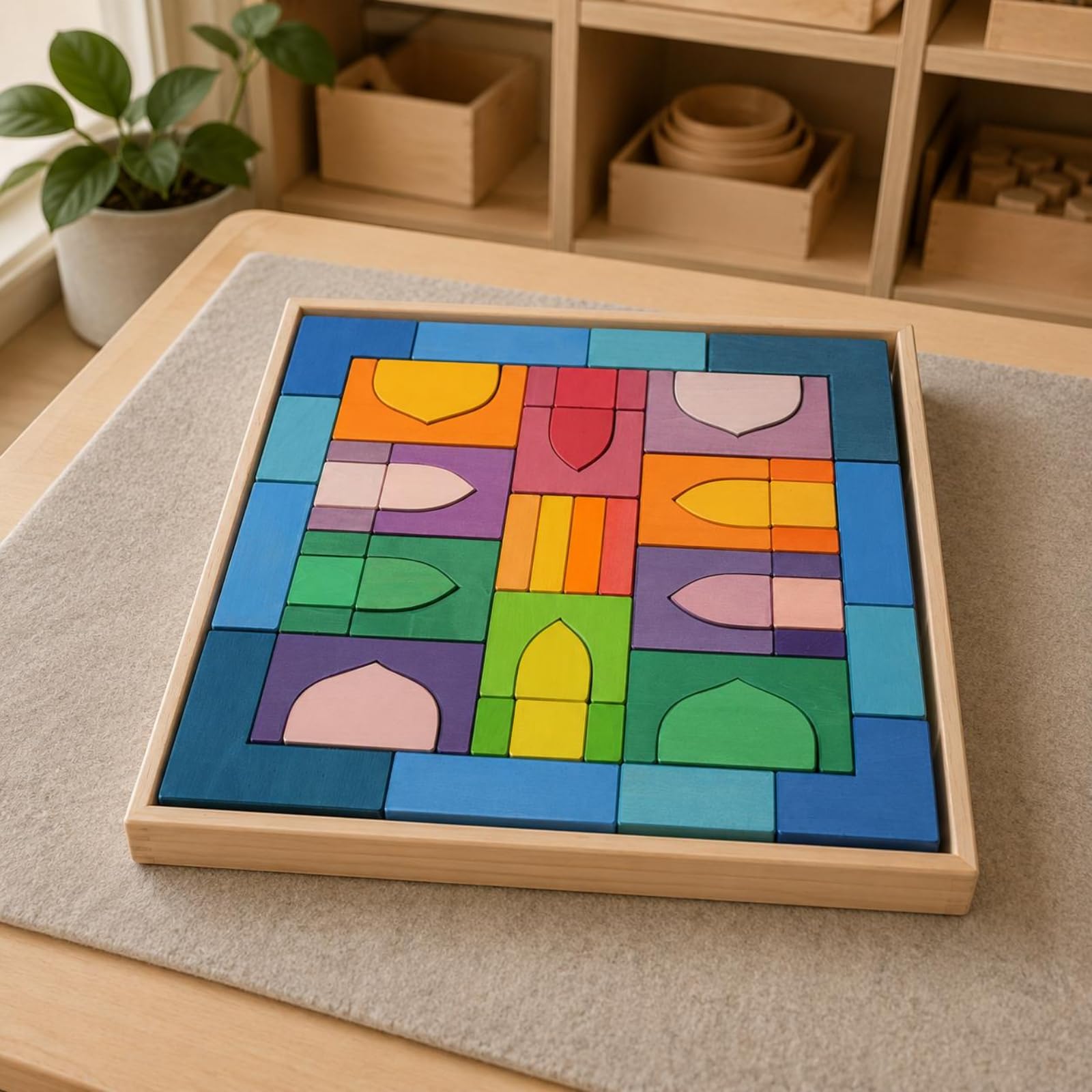 Blockpuzzle Glatte Oberfläche Holzpuzzlebrett Feinmotorik Farblernspiel für Kleinkinder