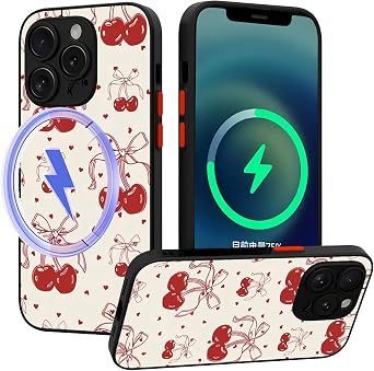 Compatible for iPhone 15 Plus Case, Cute Cherry Pink Bow Coquette Girl Aesthetic Protective Magnetic Phone Case (for iPhone 15 Plus)