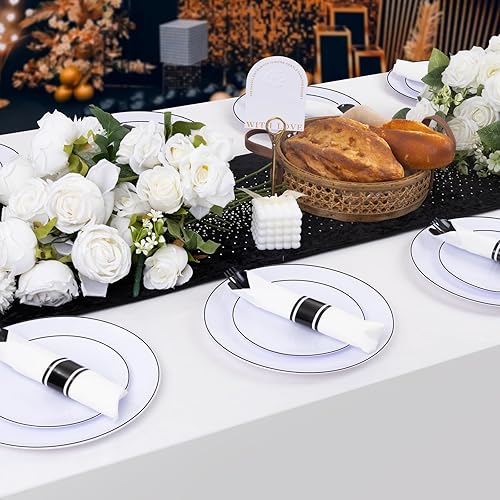 Miniatura 8 de Supernal Paquete de 120 cubiertos de plástico negro, cubiertos enrollados desechables, juego de cubiertos preenvueltos con servilleta, utensilios de