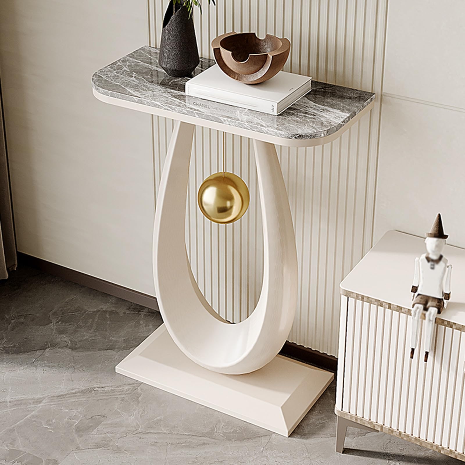 Mesa consola estrecha con almacenamiento abierto para decoración moderna de salón