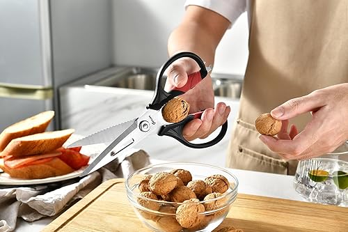 Miniatura 6 de Tijeras de cocina – Tijeras de cocina resistentes para pollo, carne, alimentos, verduras, 9.25 pulgadas de largo, color negro y rojo