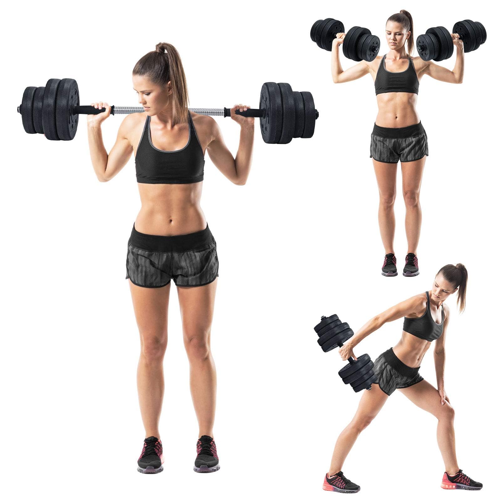 RELAX4LIFE 2 in 1 Set di Manubri 30 kg, inclusi 16 Dischi e Tubi di Collegamento, Pesi Intercambiabili (8 x 2,5 kg / 8 x 1,25 kg), per la Palestra, Ufficio e a Casa