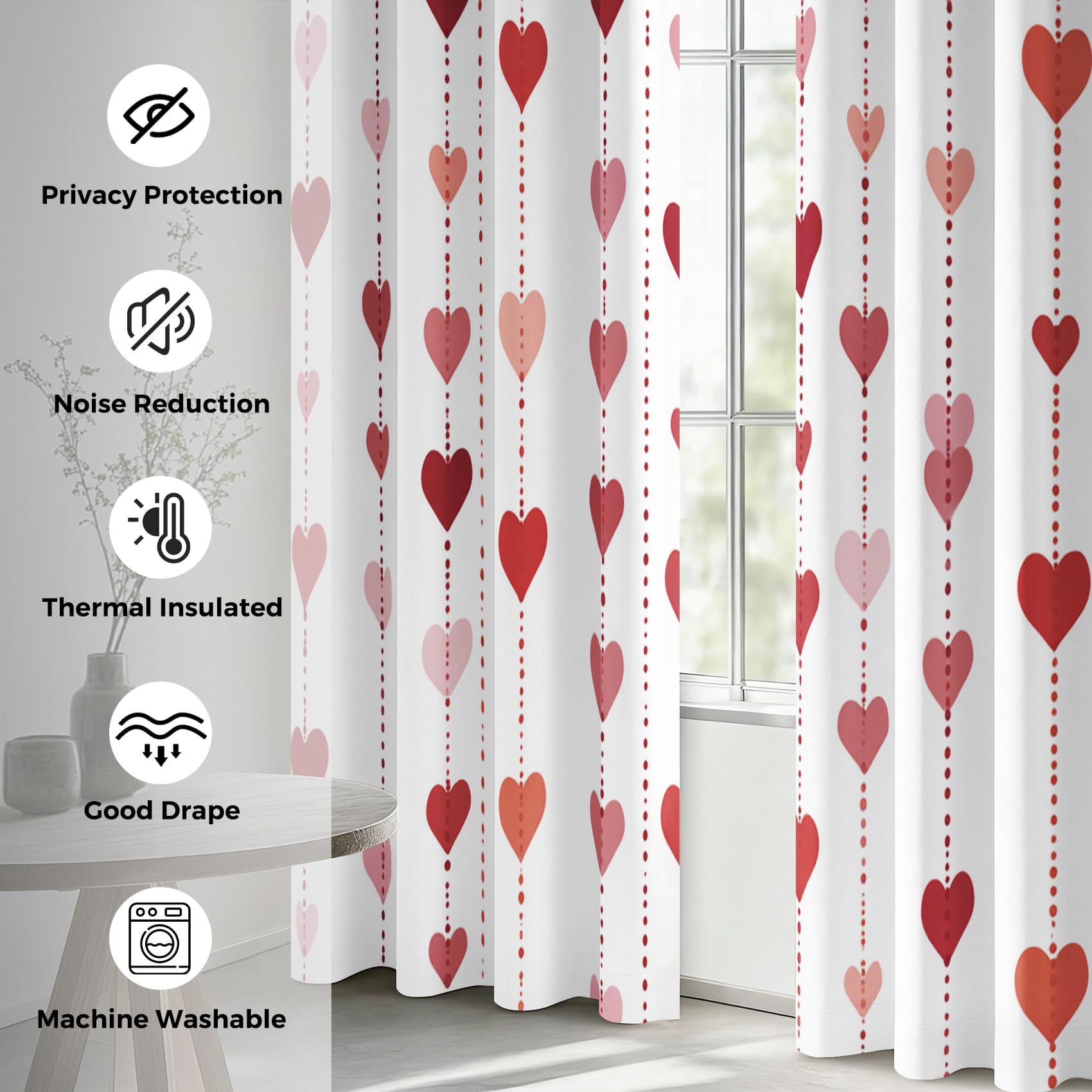 Generisch Rosa Herz Vorhänge Wohnzimmer Schlafzimmer, 95% Blickdicht Vorhang Liebesherz Gardinen mit Ösen, Thermo Verdunklungsvorhänge 2er Set, H175 x B140 cm X&-159