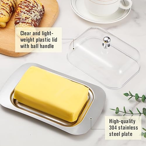 Miniatura 3 de Mantequillera con tapa, plato de mantequilla de acero inoxidable con tapa de plástico para encimera, pequeño soporte para mantequilla con tapa,