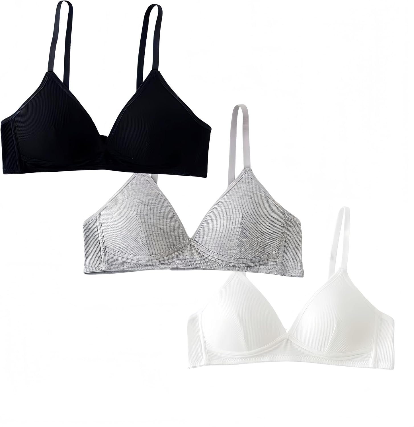 3 Pack Teen Girls Cotton Underwear, Soft Breathable Wire Free Training Bralette Thin Cup Sports Bra for 10-18 Years