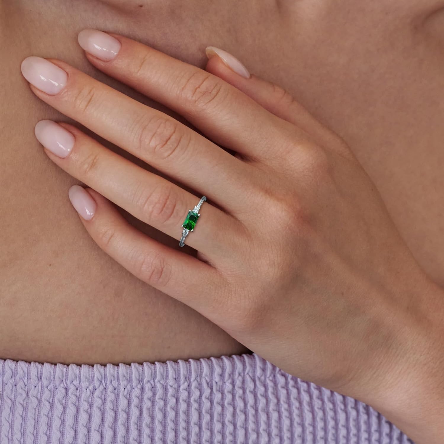 Rectangular Solitaire Birthstone Stackble Rings 925 Sterling Silver Engagement Stacked Band Rings for Women Jewelry, Size 5-10