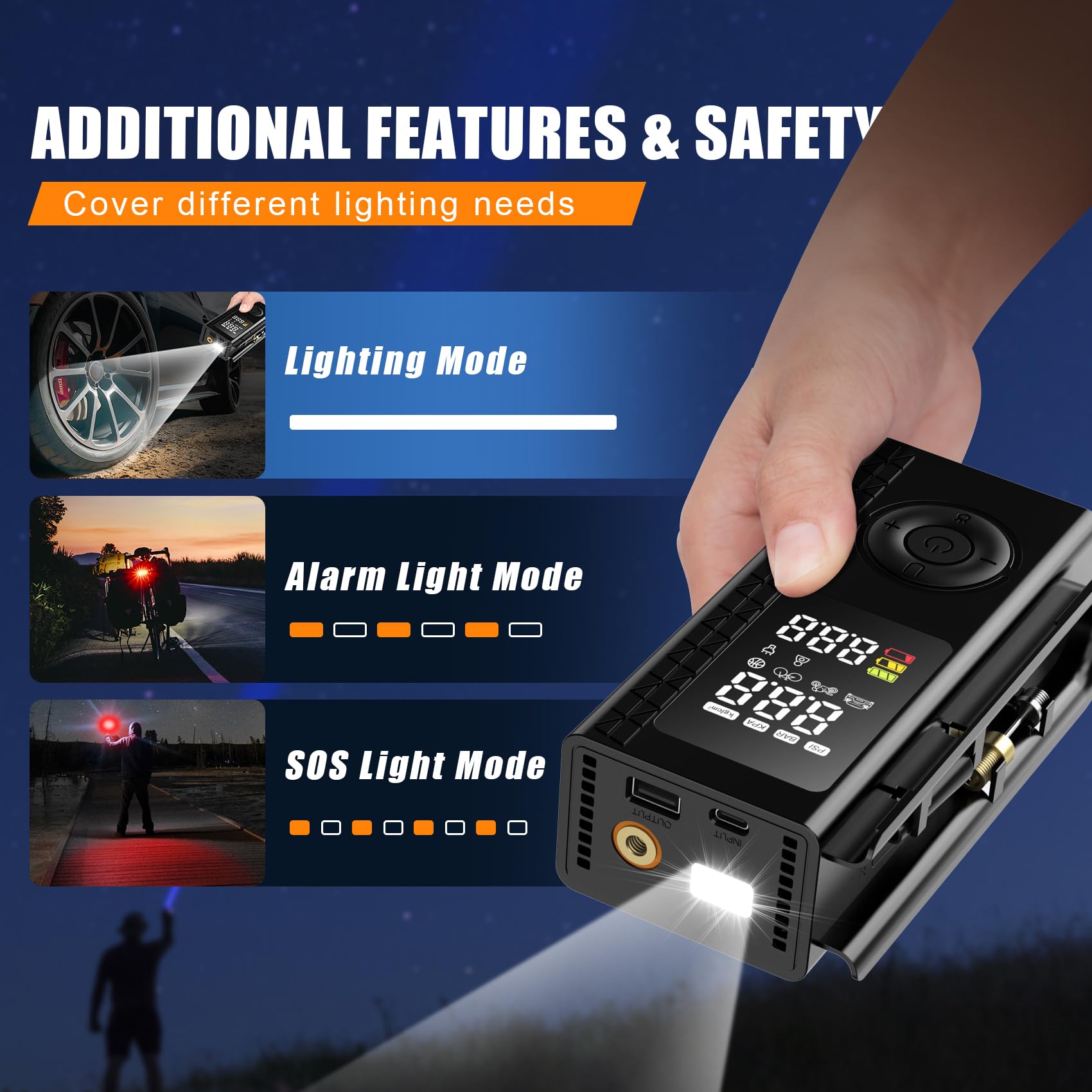 Tire Inflator Portable Air Compressor 150PSI Cordless Air Pump For Car Tires Bike Pump Motorcycle Balls with Digital — view 6