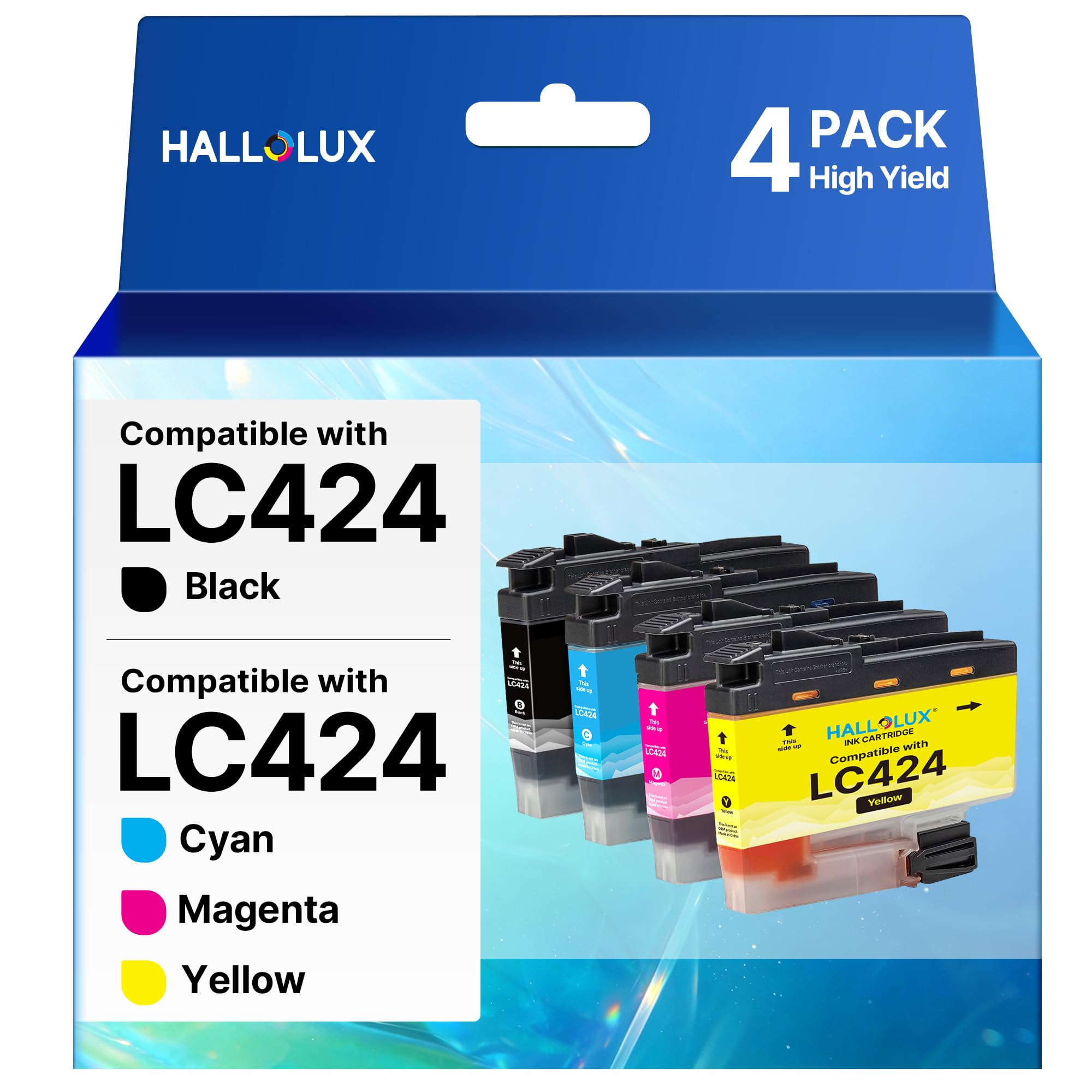 LC424 Patronen Multipack Kompatibel für Brother DCP-J1200W Druckerpatronen | LC-424VAL LC424 Tintenpatronen Value Pack mit Chip für Brother DCP-J1200WE (1 Schwarz, 1 Cyan, 1 Magenta, 1 Gelb)