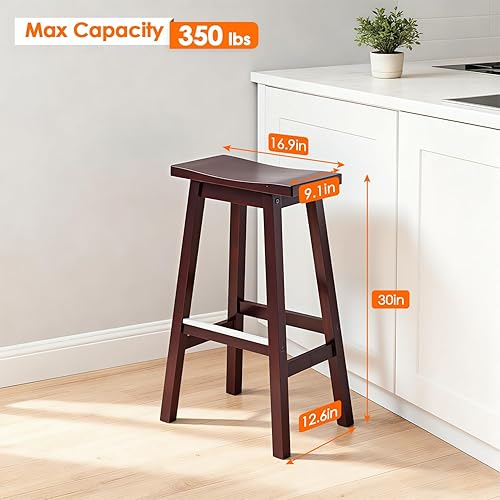 Miniatura 3 de PayLessHere Juego de Taburetes de Bar de 2, Taburetes de Silla de Montar de 30 Pulgadas de Altura, Sillas de Bar con Reposapiés y Estilo Industrial,