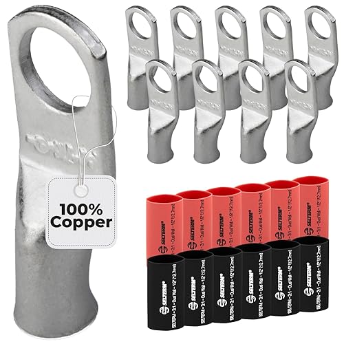 Miniatura 383 de SELTERM - Terminal en anillo de grado marino UL 2/0 AWG 3/8 pulgadas (25 uds) para batería, terminal tubular de cable eléctrico, conector calibre