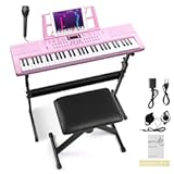 Ktaxon 61 Key Keyboard Piano Electric Keyboard&comma; Electric Piano Set with Headphones&comma; Microphone&comma; Music Rest&comma; Power Adapter&comma; Piano Stand&comma; Piano Bench and Manual &lpar;Full Size H Stand-Nude Pink&rpar;