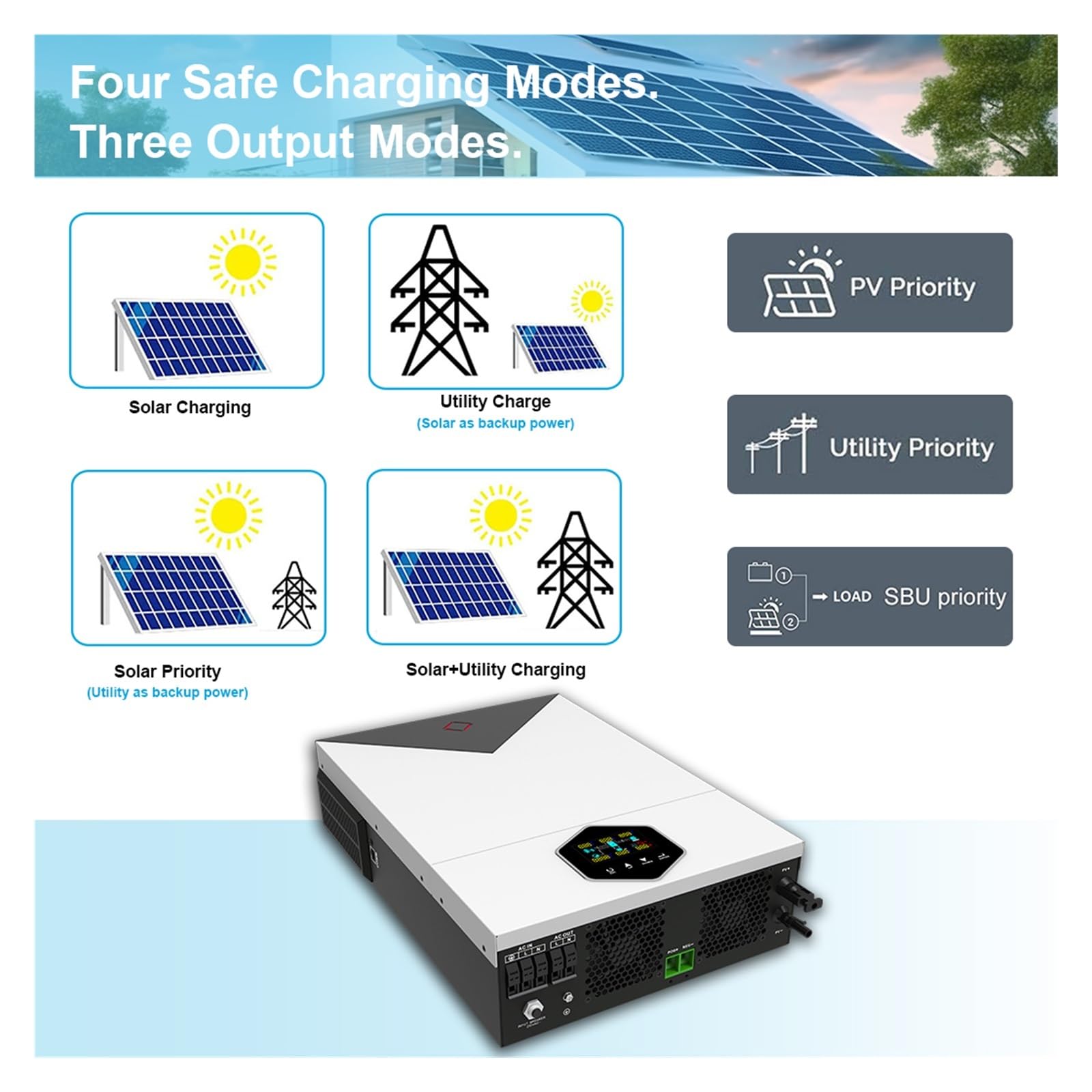 4.2KW On/Off-Grid Solar Hybrid Inverter 24VDC MPPT 140A Ładowarka Słoneczna Maksymalna Moc PV 6200W Wejście Z Komunikacją WIFI Stabilny Niezawodny Kompleksowe Zastosowanie(MPPT-4.2KW)