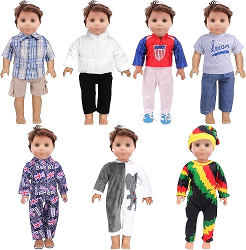 Miniatura 8 de SOTOGO 7 juegos de 18 pulgadas muñeca niño ropa muñecas trajes muñecas accesorios para muñeca americana 18 pulgadas niño