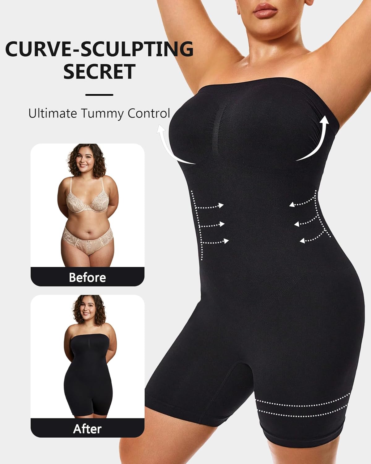 Strapless Women's Shapewear Bodysuits Tummy Control Butt Lifter Seamless Body Shaper Mid Thigh Jumpsuit - Image 5