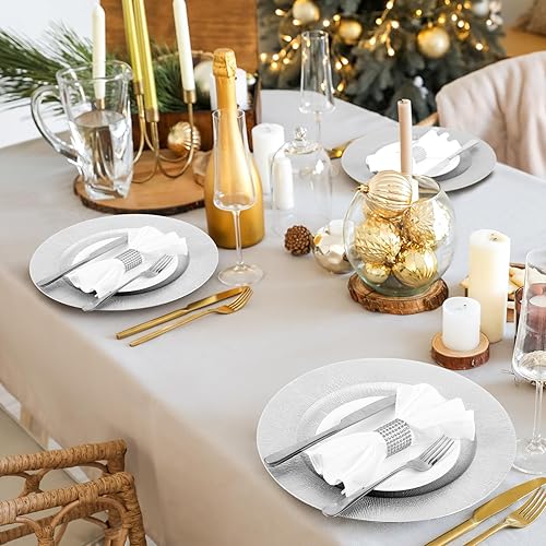 Miniatura 6 de Tanlade 50 platos de carga a granel, platos de carga redondos de 13 pulgadas, de plástico, para bodas, cenas, elegantes platos reutilizables para