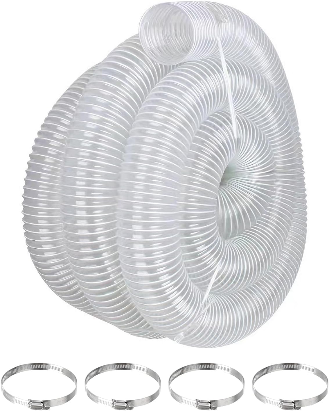 2-1/2" x 10' Clear PVC Dust Collection Hose with 4 Stainless Steel Clamps | Steel wire reinforced, thick puncture-resistant wall, transparent visible design, for vac engraving machine dust collection