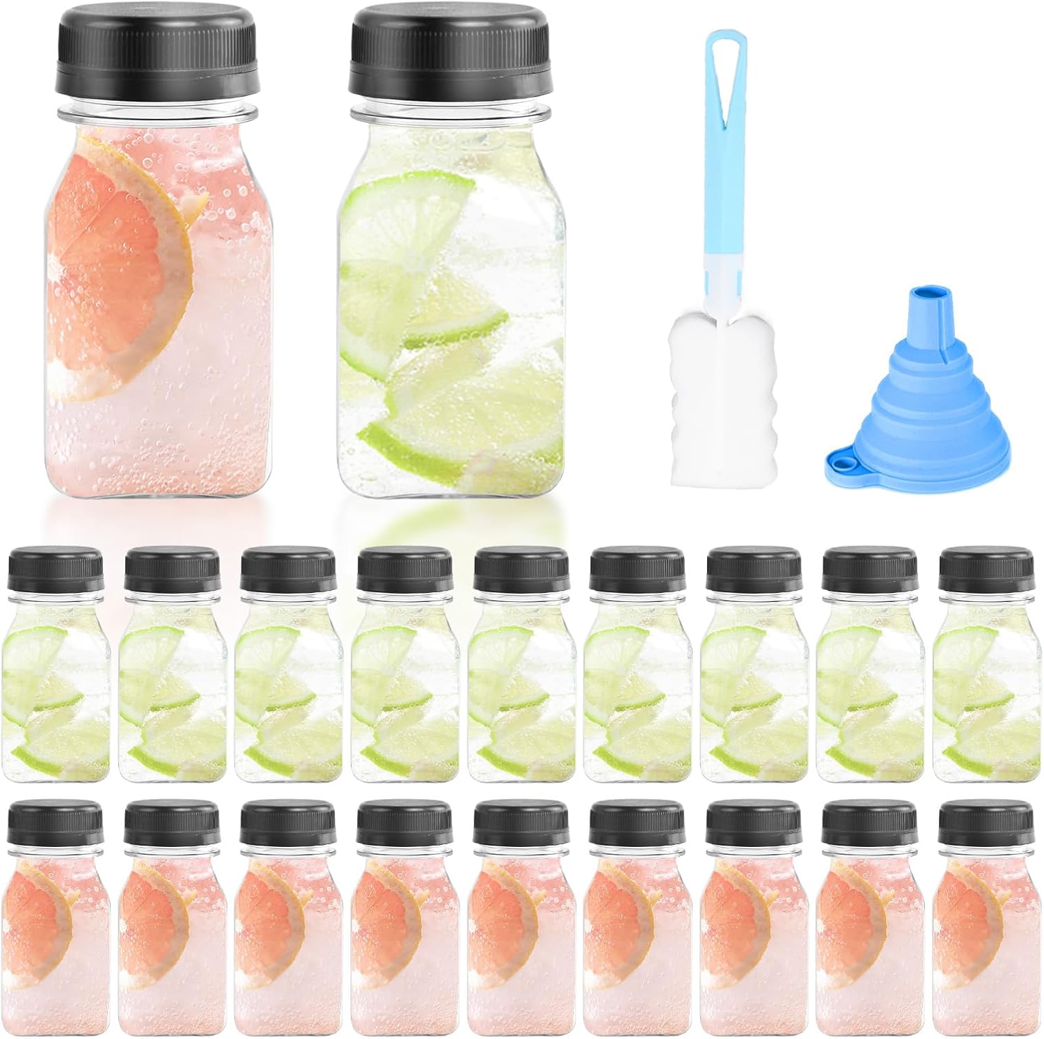 20 Pack 4oz/120ml Plastic Juice Bottles with Tamper Seal Lids, Plastic