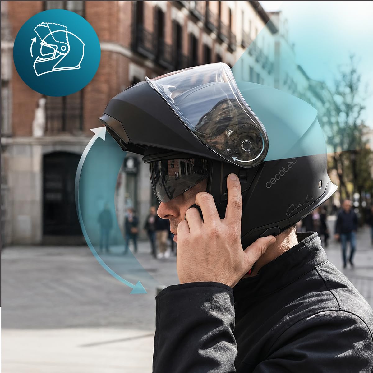 Cecotec Casco Moto Modular con Visera FlexShield S. Homologación ECE 22.06, Doble Certificación P/J, Resina Termoplástica, Visor Antiarañazos, Visor Solar Ajustable, Interior Desmontable y Lavable