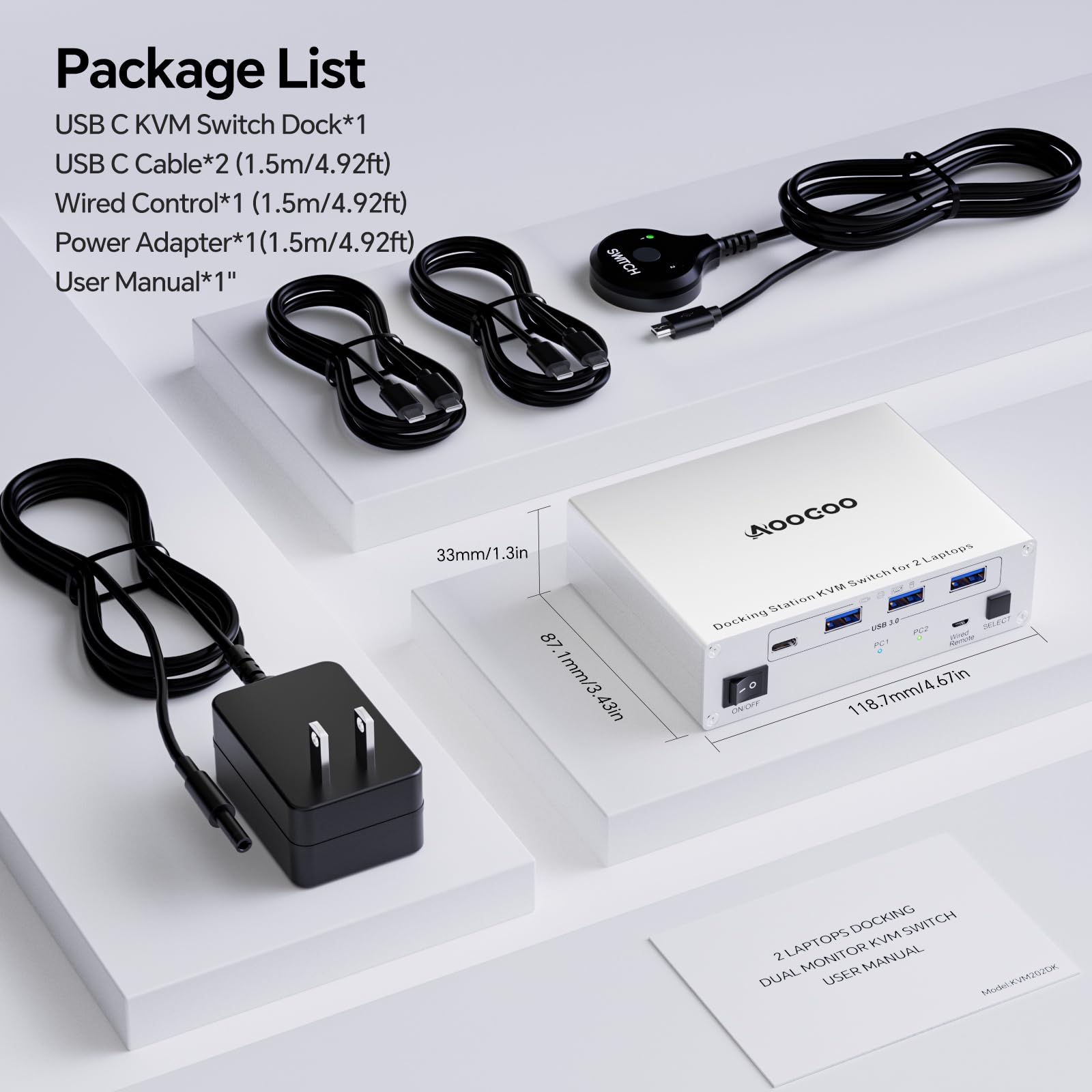 Docking Station KVM Switch 2 Monitore 2 Laptops, 4K USB C HDMI KVM Dual Monitore, 2 USB C MST Ports, 100W PD für 2 Laptops,1G Ethernet, 4K@60Hz,ideal für Homeoffice und Gaming