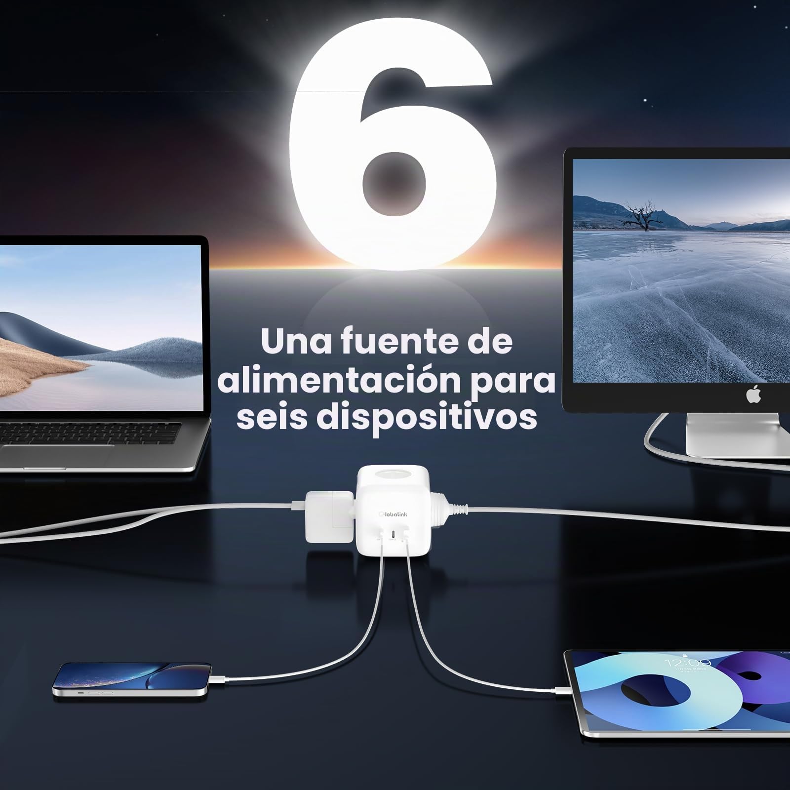 GlobaLink Cubo Regleta Enchufes con USB, 65w GAN Ladron Enchufes - 1,5 m