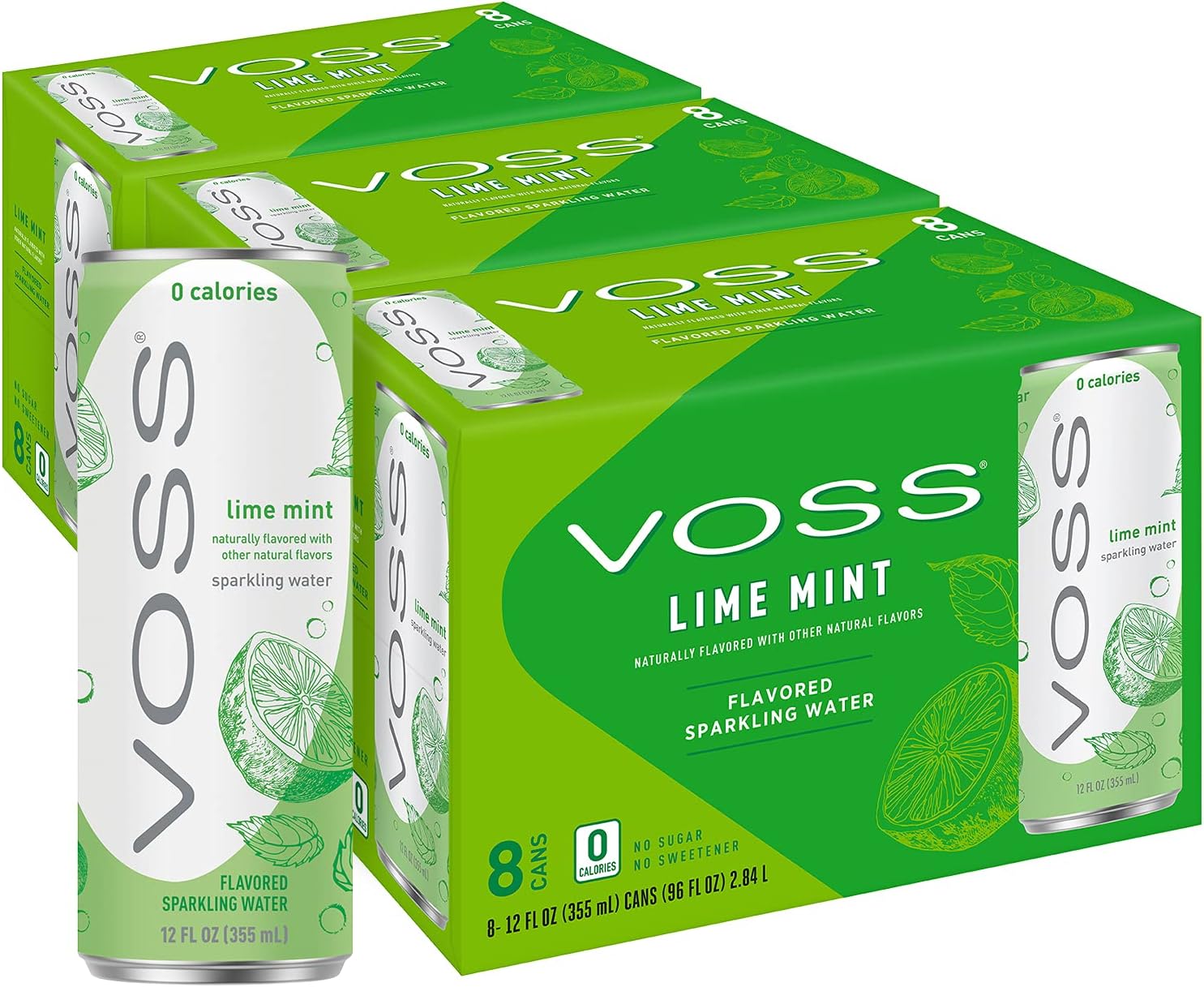VOSS Lime Mint Flavored Sparkling Water – Unsweetened, Zero Calories, 355ml Cans (Pack of 24)