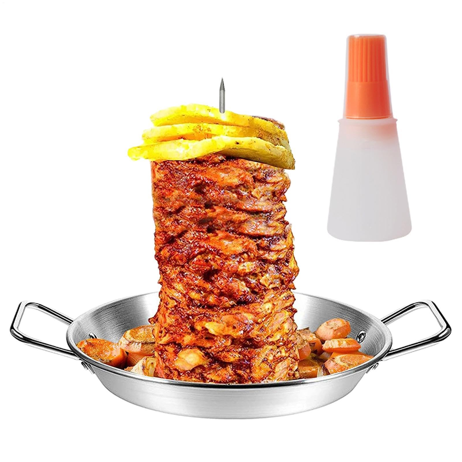 Soporte de pinchos vertical de acero inoxidable, pincho al Pastor para | parrilla | Soporte de pinchos para horno | con antigoteo, 3 puntas extraíbles, accesorio de tostadora para pollo, poi