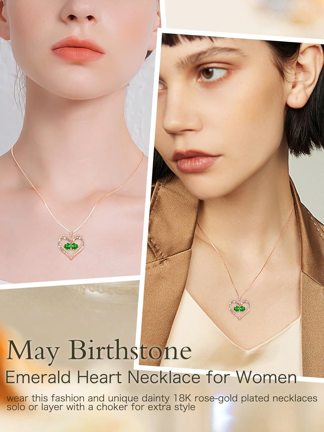 Heart Pendant Necklace I Love You for Always and Forever 12 Months Birthstone Necklace 18k Rose Gold Plated Double Heart Necklace Christams Valentine's Day, Mother's Day, Birthday