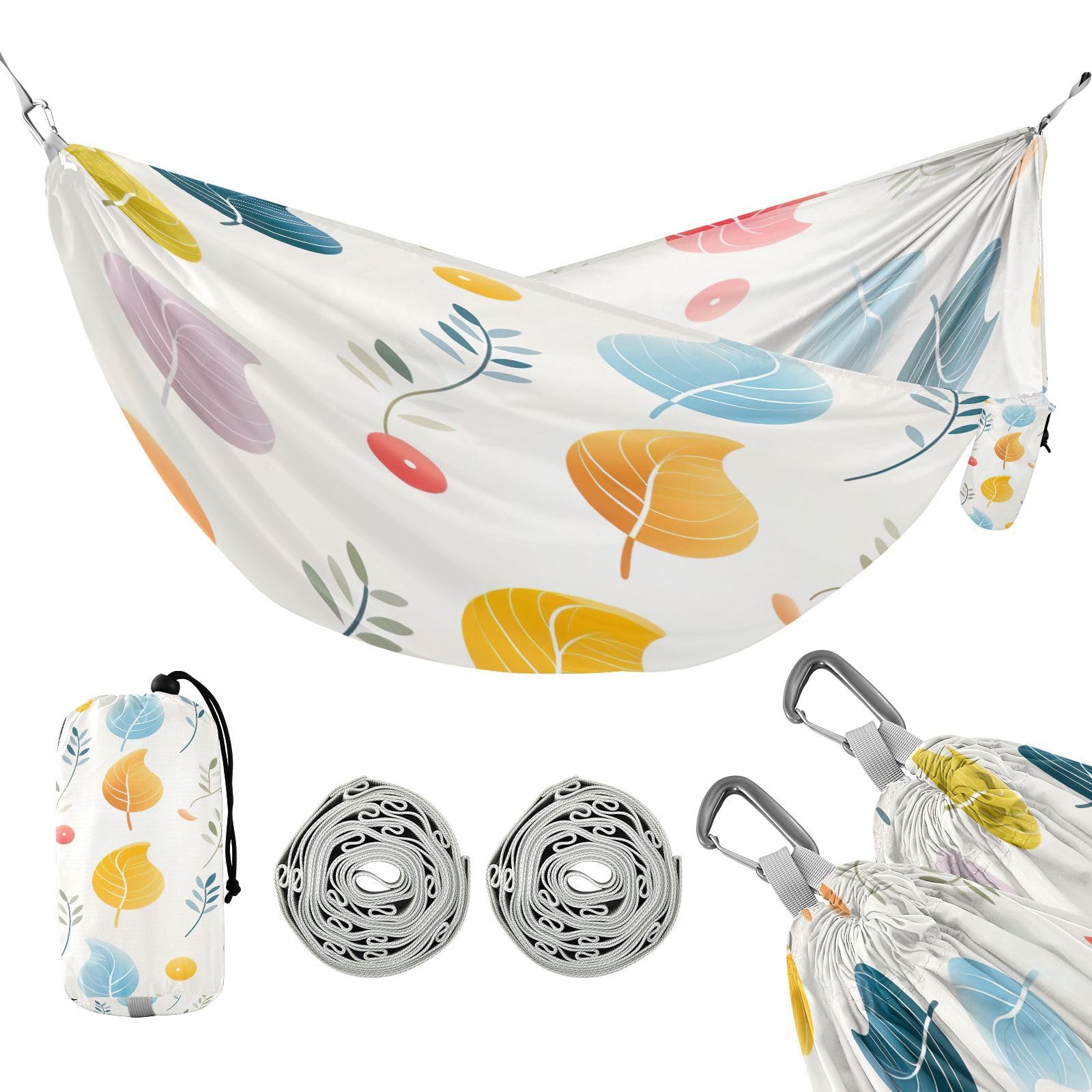 Kigai Colorful Leaves Camping Hammock Durable & Portable Travel Hammock Holds 330lbs with Tree Strapsm, Pocket, Camping Accessories