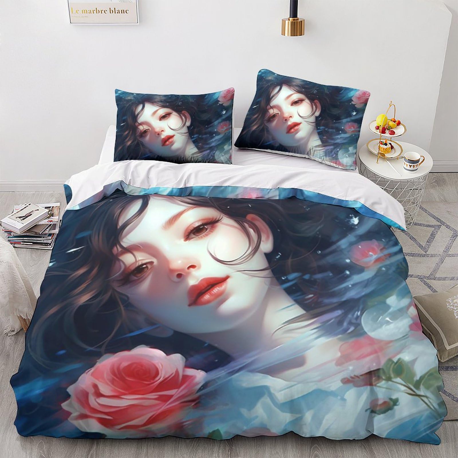 Housse de couette imprimée 3D rose pour chambre d'ado et adulte