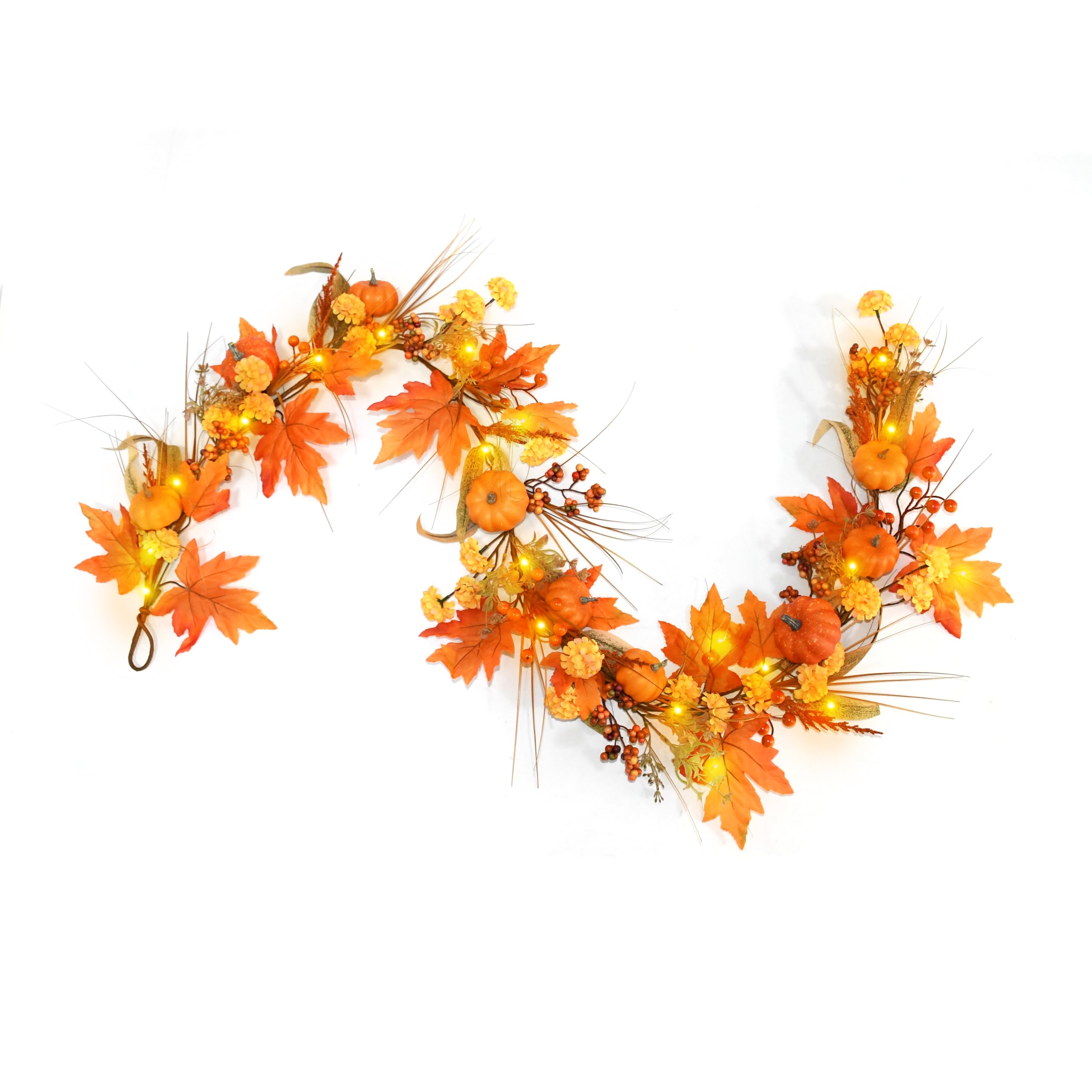 Guirnalda de otoño de 6 pies con luces, calabaza y hoja de arce para
