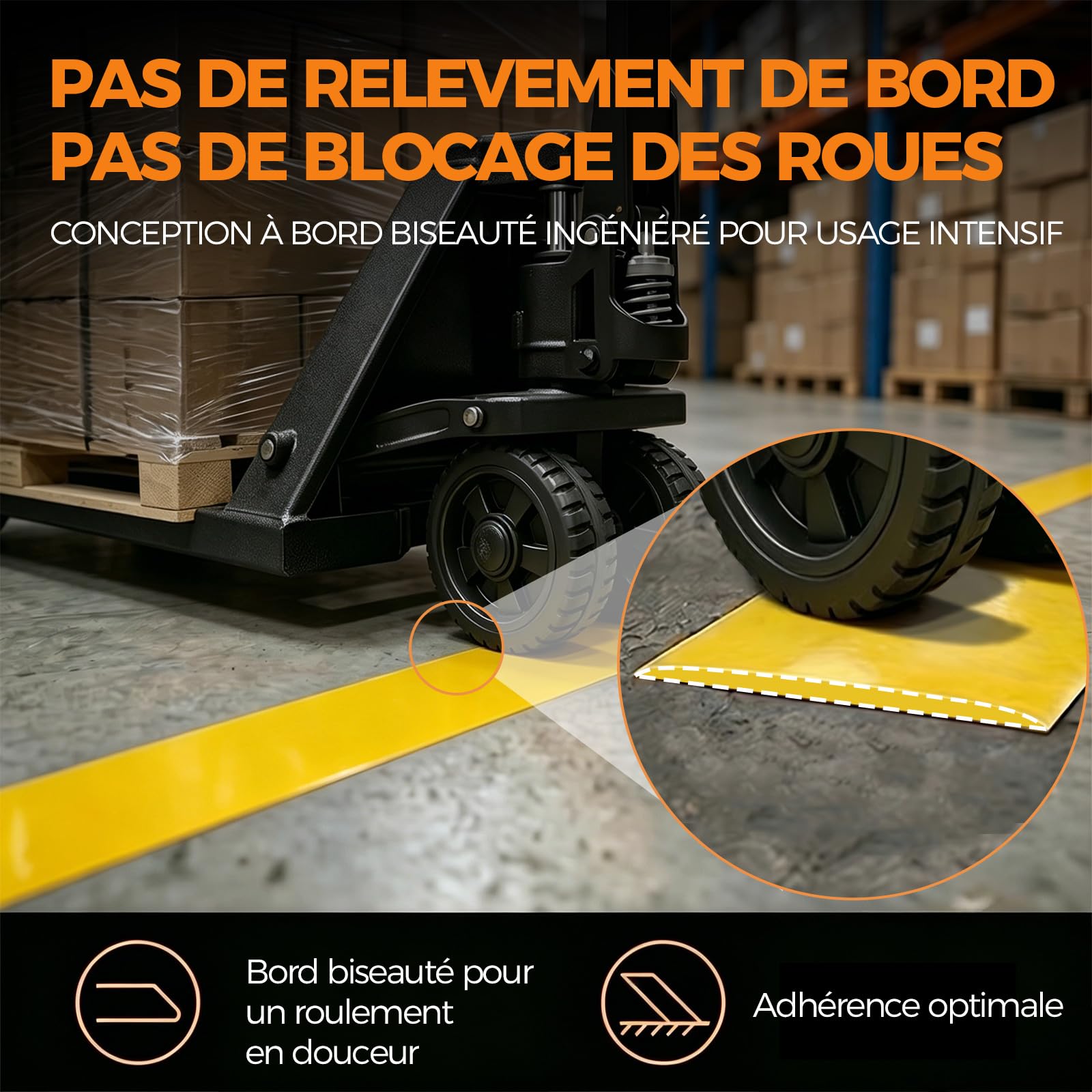 Ruban de Marquage au Sol, 1,1 mm épais, 50 mm x 30 m, Jaune | Renforcé et Résistant à l'usure, Forte Adhérence, Pour Entrepôt, Atelier et Industrie