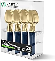 Vista 9 de Party Bargains Disposable Plastic Black Gold Cutlery Set, Infinity Modern Design Utensils, 40 Pack: 16 Forks, 8 Knives, 16 Spoons
