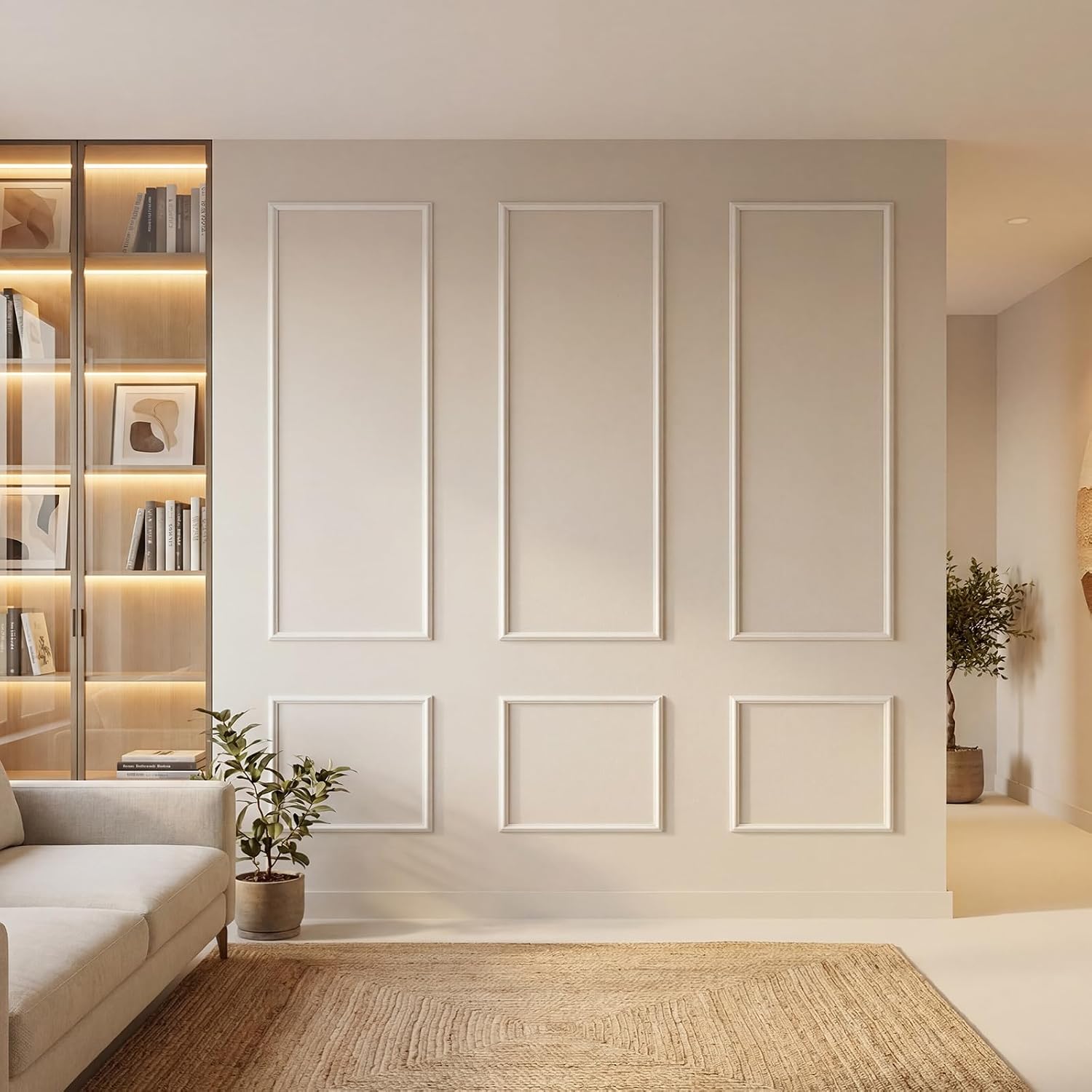 Garvee Premade Pre-Cut Bilinear Frame Wall Molding Set, 6 Separated Decorative Wainscoting Accent Panels, Glue-On Ready-to-Assemble Wall Trim for Interior Home Living Room Bedroom Corridor Decor