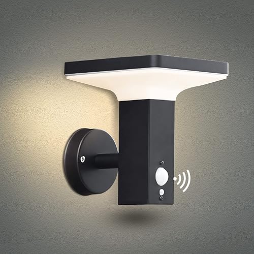 Lustrlach Luces solares de pared para exteriores con sensor de movimiento impermeables montaje en pared LED para porche color negro inalámbrico con