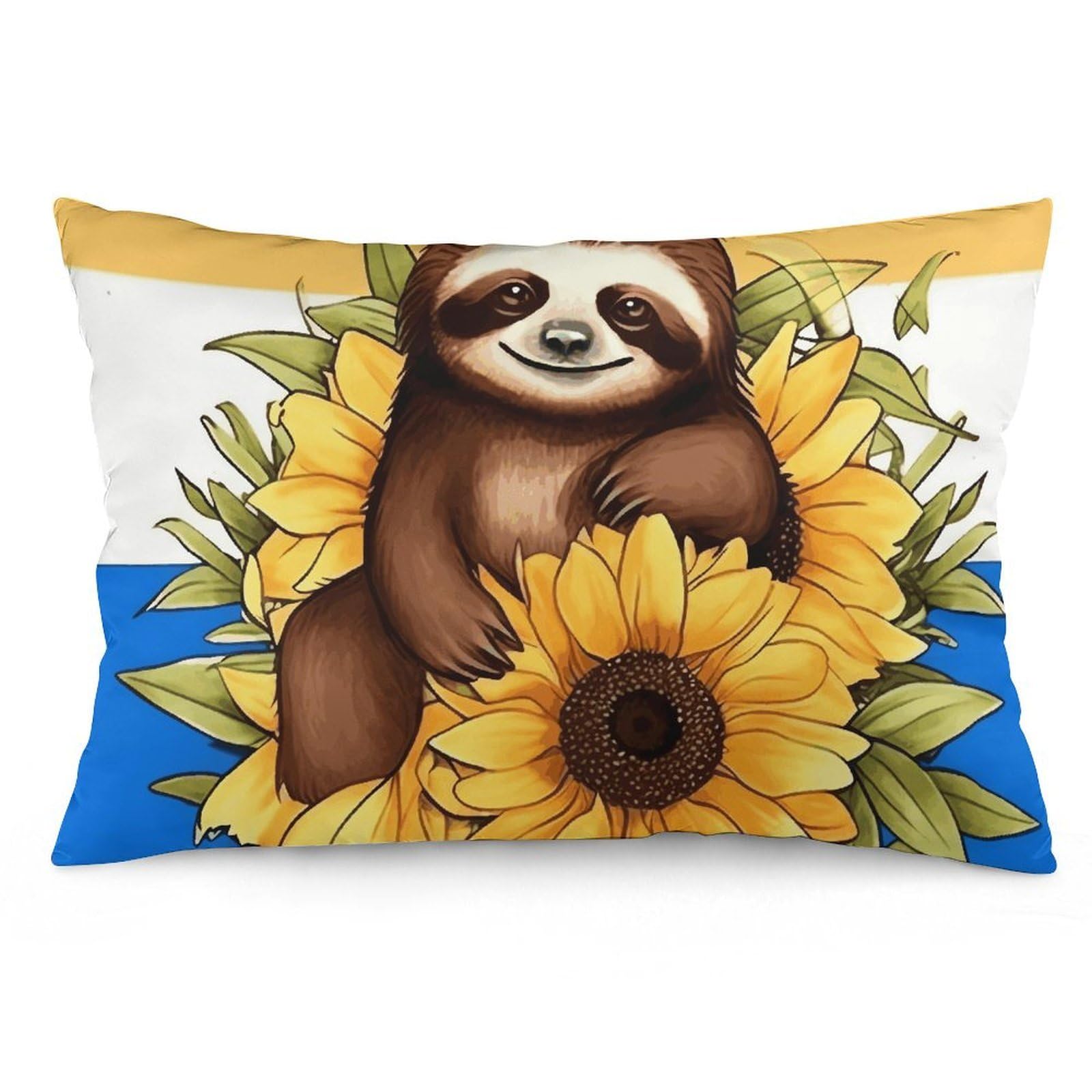NTVOWPZO 2 Pack Decoration Throw Pillow Covers 12 "x20 Pillowcases Covers Cartoon Sloth Sitting on Sunflower Pillowcases Modern Farmhouse Home Decor Sofa Cushions Covers for Couch Bed Living Room