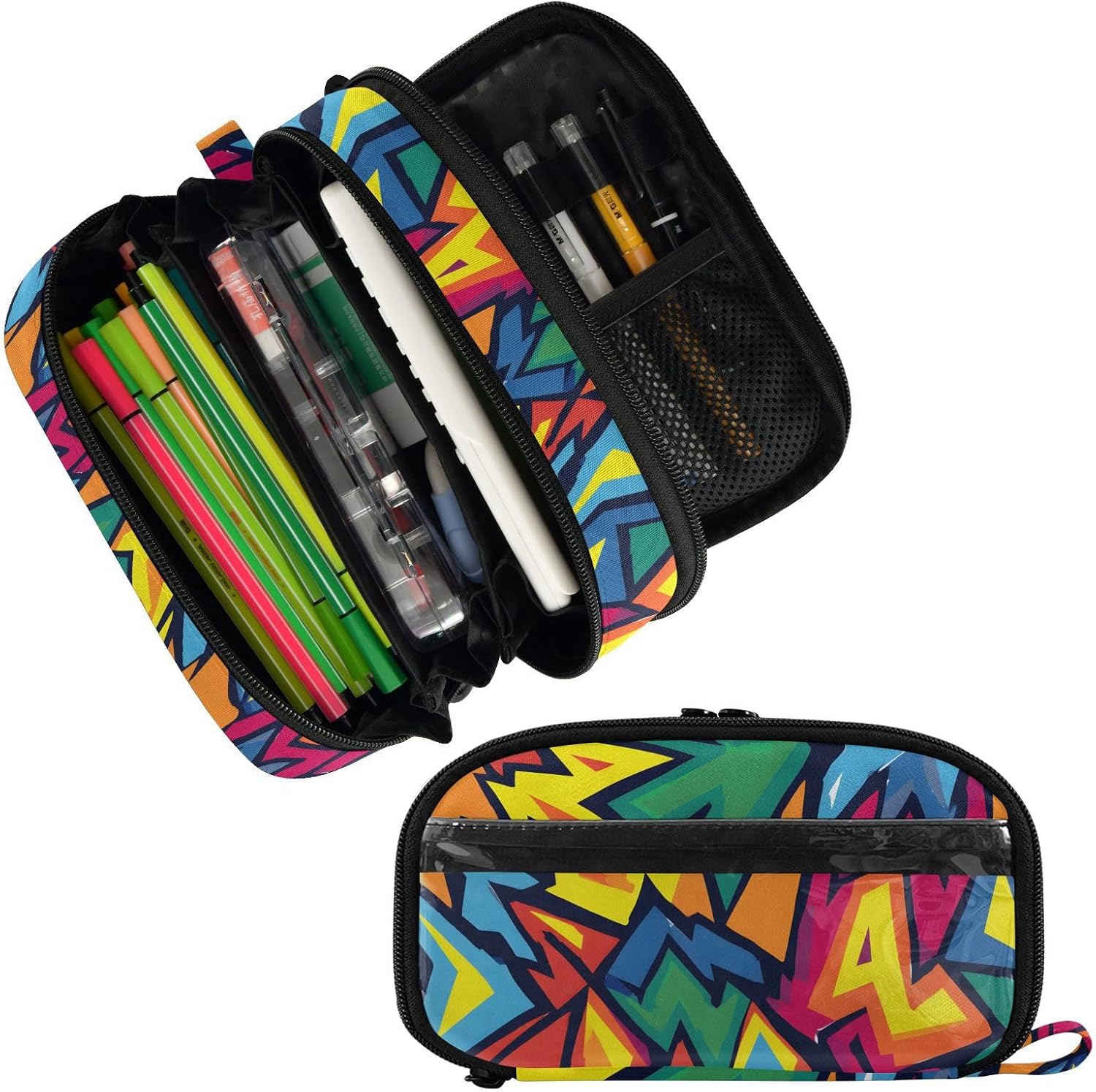 ALAZA Cool Lightning Pattern Large Capacity Pencil Case, Aesthetic Stationery Organizer Bag with Clear PVC Window, High Capacity Pen Pouch with Dividers for School Office Travel image 2