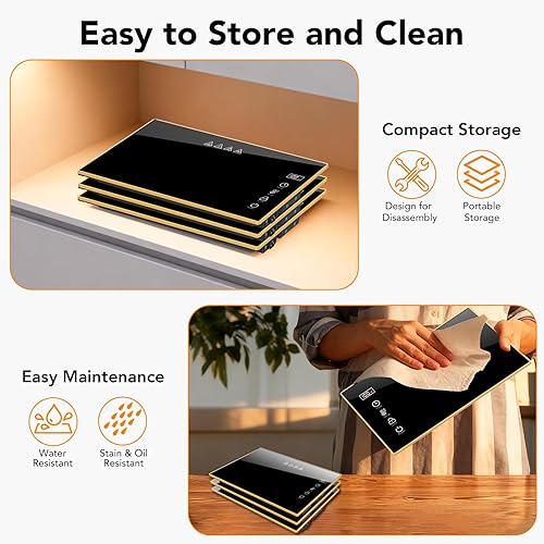 Miniatura 3 de Bandeja de calentamiento eléctrica, extra larga de 47.24 x 11.81 pulgadas, superficie de vidrio 3 en 1 para alimentos, con 7 ajustes de temperatura