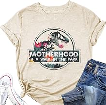 Women's Casual T-Shirts Mama Dinosaur Shirt Dinosaur Mom Graphic Shirts Motherhood is A Walk in The Park, Funny Mama Tee