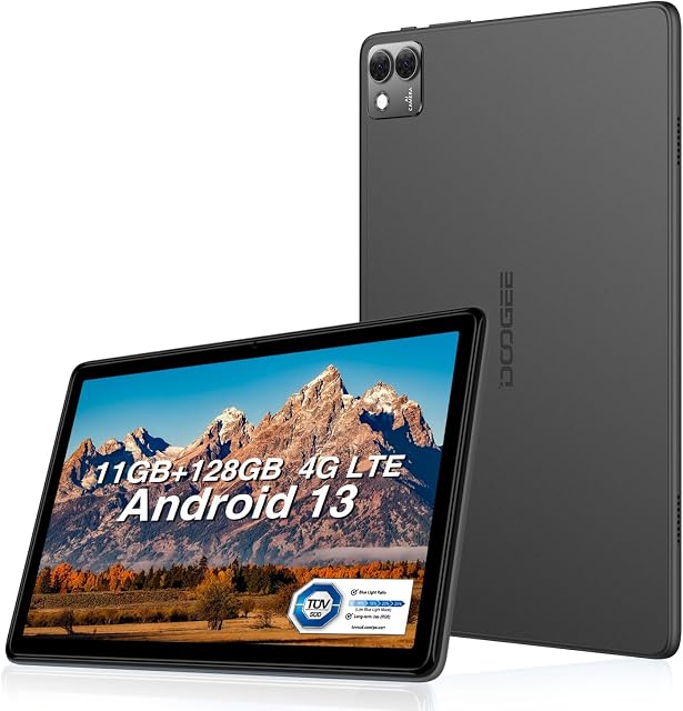 DOOGEE T10S Tablet 10.1 Inch FHD+,11GB RAM(6GB+5GB), 128GB ROM(TF 1TB), 6600mAh Battery, Android 13 Tablet with Dual 4G, 2.4/5G WiFi, TÜV Certified, 8MP + 5MP Cameras, 8.4mm ultra-thin metal, Grey