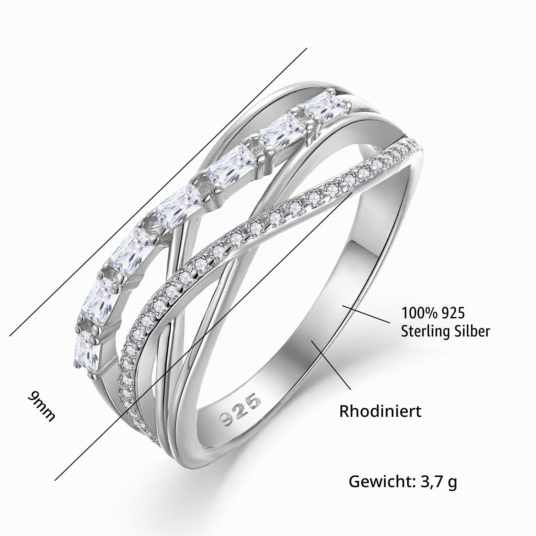 Starchenie Damen Ringe 925 Sterling Silber 5A Zirkonia Unendlichkeit Promise gekreuzte Jubiläum Liebesknoten Ring